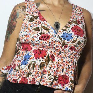 O'Neill Women's Floral Tank Top V-Neck Fit & Flare Size Small